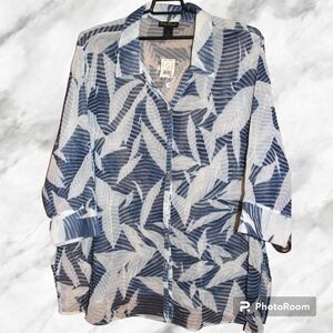 Ashley Stewart Sponge Print Crinkle Sheer Blouse